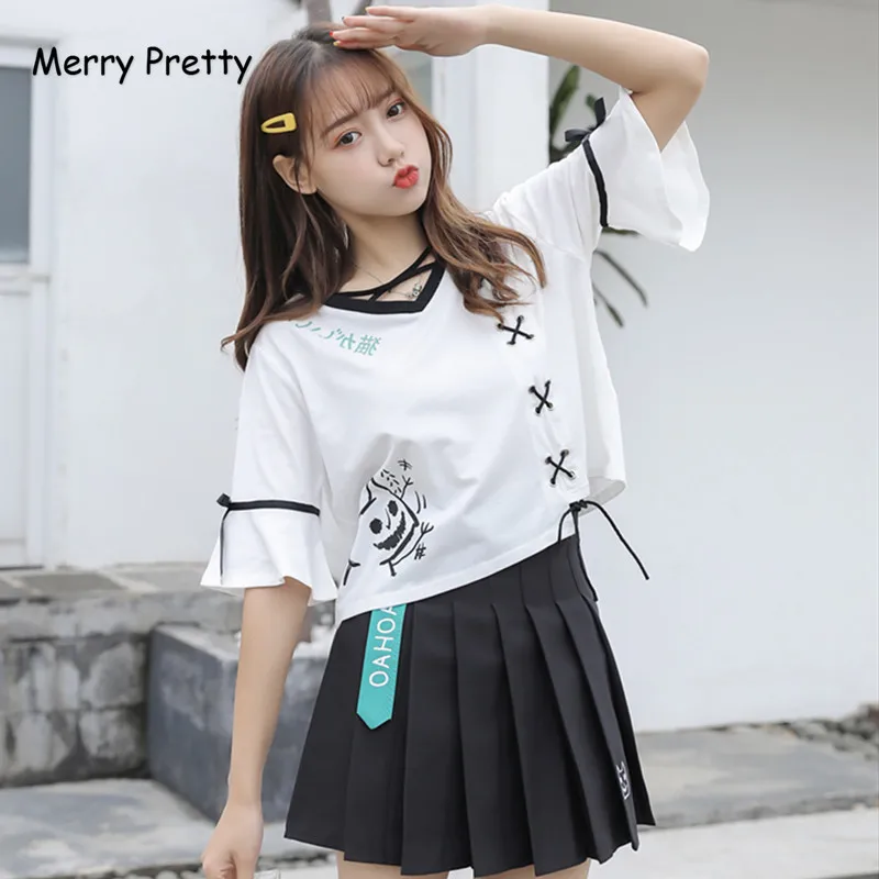 Merry Pretty/летний женский комплект 2 шт. на шнуровке Белый укороченный топ и черная