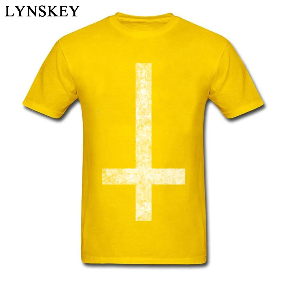 Round Collar Pure Cotton Male T Shirt Printed On Short Sleeve Tops Shirt Plain Custom Tee Shirt Inverted Cross - Grunge Inverted Cross - Grunge yellow