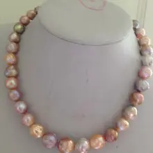 Великолепная 18 дюймов природный 11- 12 мм искусственный розовый и фиолетовый пресной воды жемчужное ожерелье