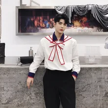 Мужской Повседневный пуловер с длинным рукавом, модные парные рубашки с воротником-бабочкой, Мужская сценическая одежда