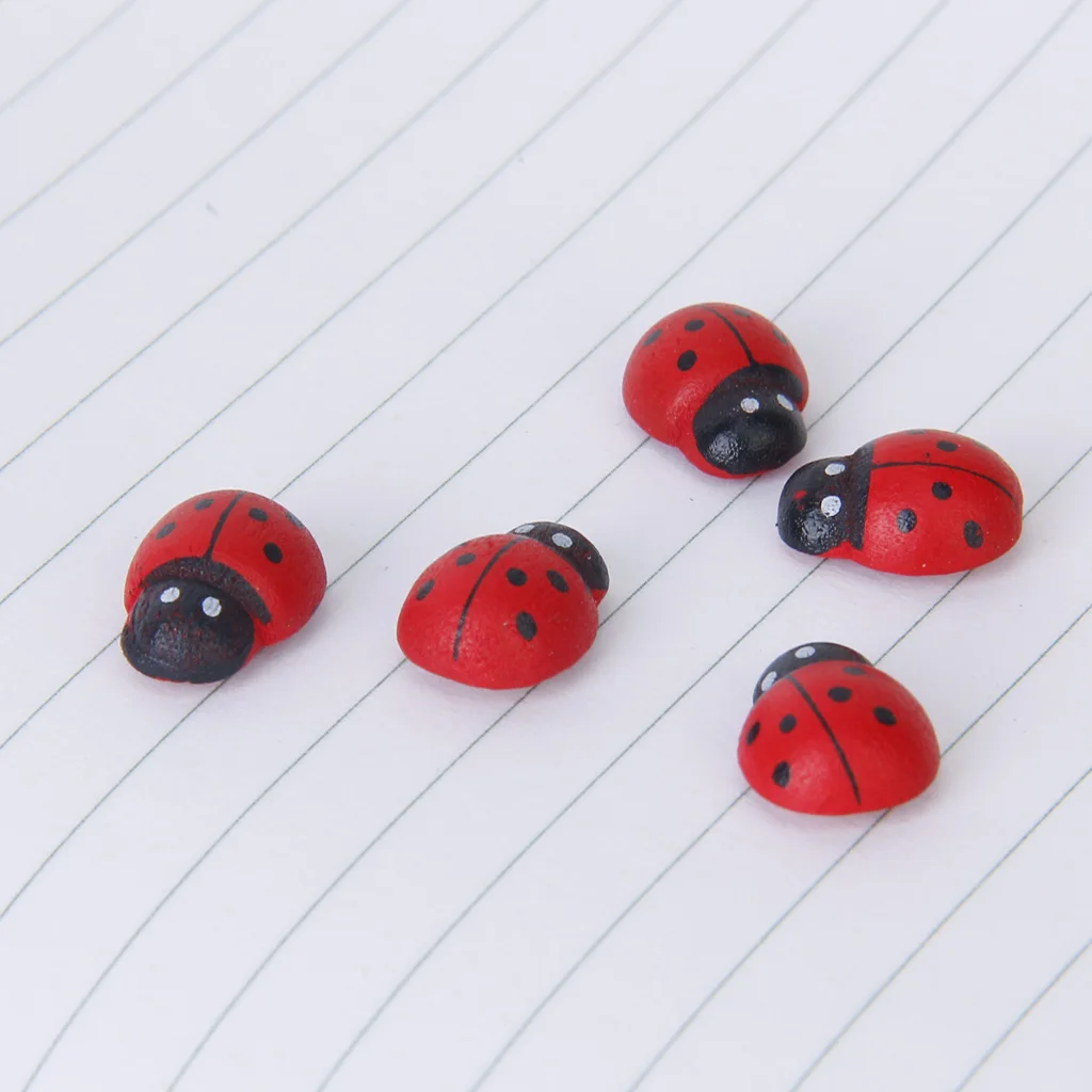 MagiDeal 100 Pcs Wooden Painted Wood Ladybug Stickers Scrapbooking double-sided adhesive in the bottom Kids Party Favor Supply 