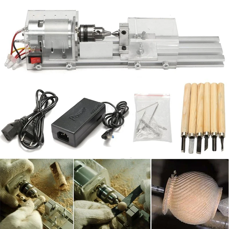 

80W Mini Lathe Beads Machine Woodworking Polisher Table DIY Tools Set DC 24V