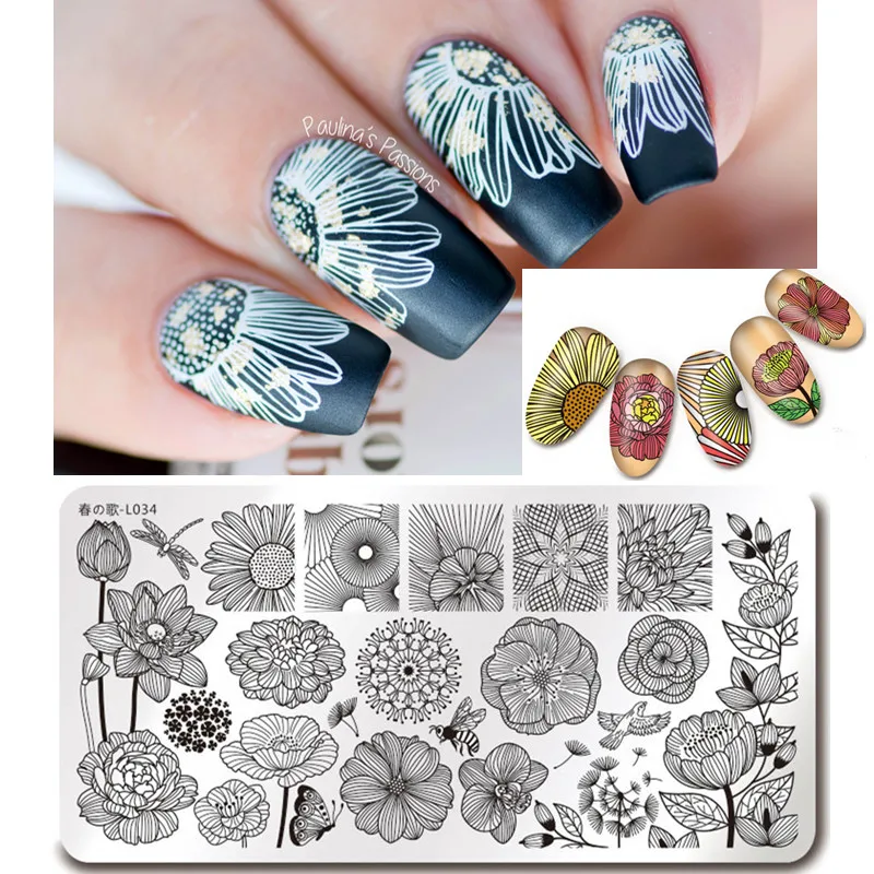 

Harunouta Nail Stamping Plates Rectangle Geometric Line Floral Image Pattern One Stamp Stencils for Nails Manicure Plate DIY