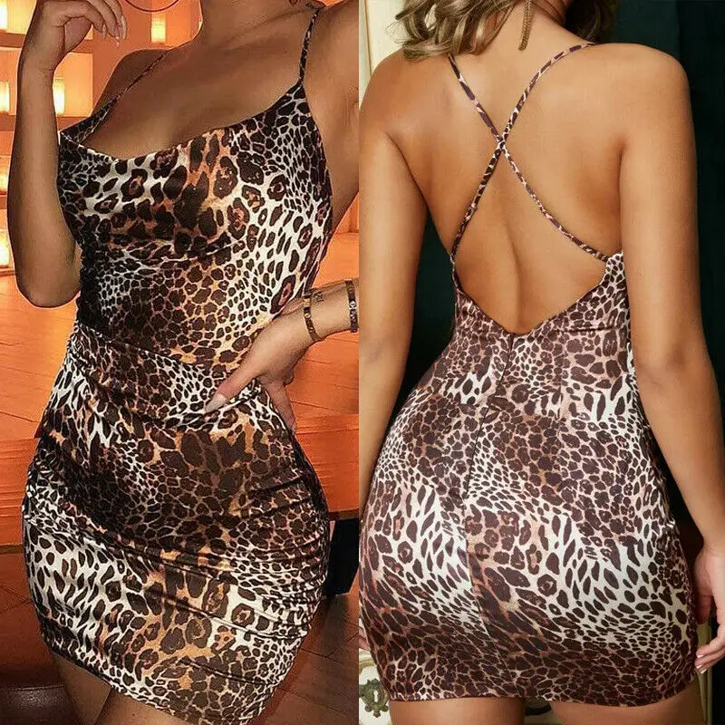 Women Leopard Sleeveless Bodycon Dress Slim Fit Party Cocktail Short Mini Dress Nightclub Wear Backless V Neck Skinny Fashion Women Leopard Sleeveless Bodycon Dress Slim Fit Party Cocktail Short Mini Dress Nightclub Wear Backless V Neck Skinny Fashion