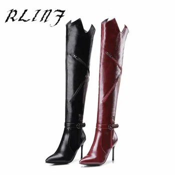 

RLINF Pointed Stiletto Zipper New Sexy European and American Style Elegant Atmosphere Over The Knee Boots