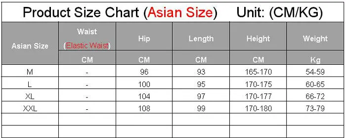 Jogger Pants Size Chart