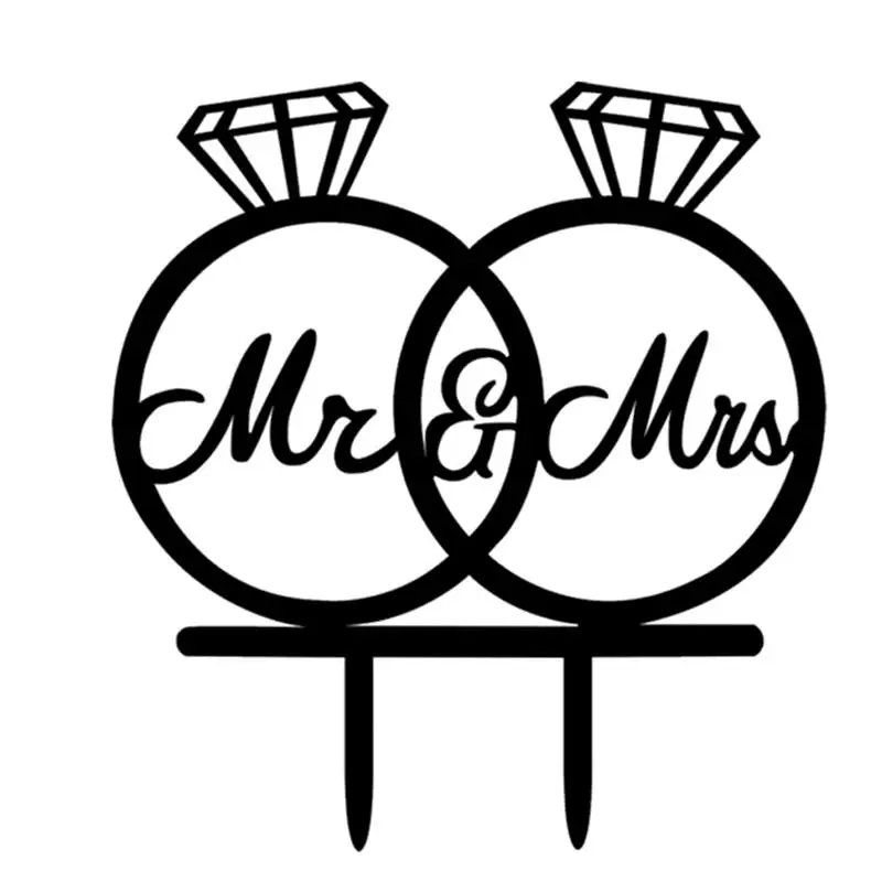 Mr & Mrs Cake Topper Black Diamond Ring Shaped Acrylic ...