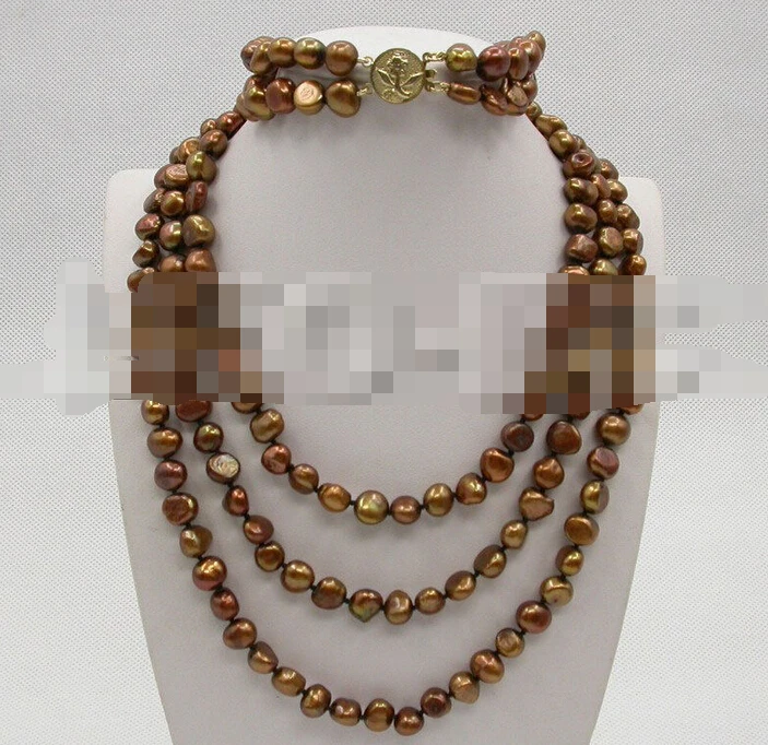 

free shipping 07778 baroque coffee pearls necklace 2row bracelet set