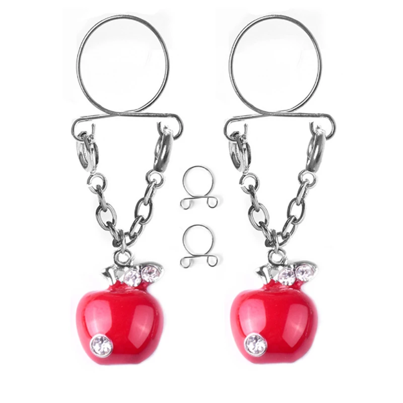 

2Pcs New Fashion Non pierced Clip Nipple Rings Nipple Women Apple Fake Nipple Dangle Adjustable Sexy Body piercing Jewelry