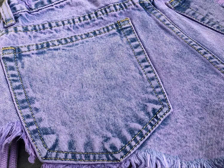 Летние фиолетовые женские джинсовые шорты с высокой талией, модные сексуальные джинсовые шорты с дырками