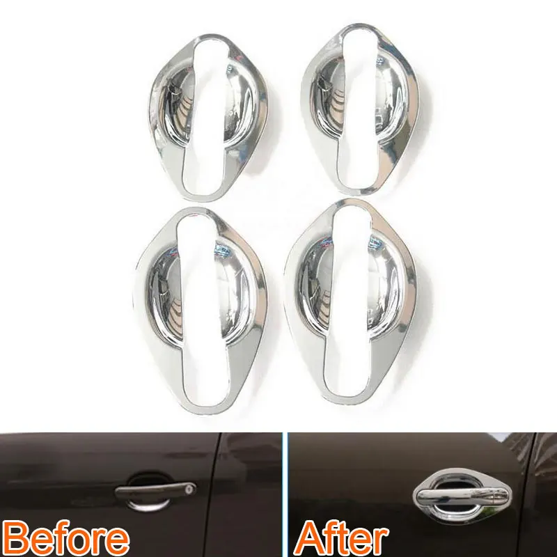 4pcs Chrome Exterior Door Handle Bowl Cup Insert Cover Molding Trim Garnished Bezel For vw