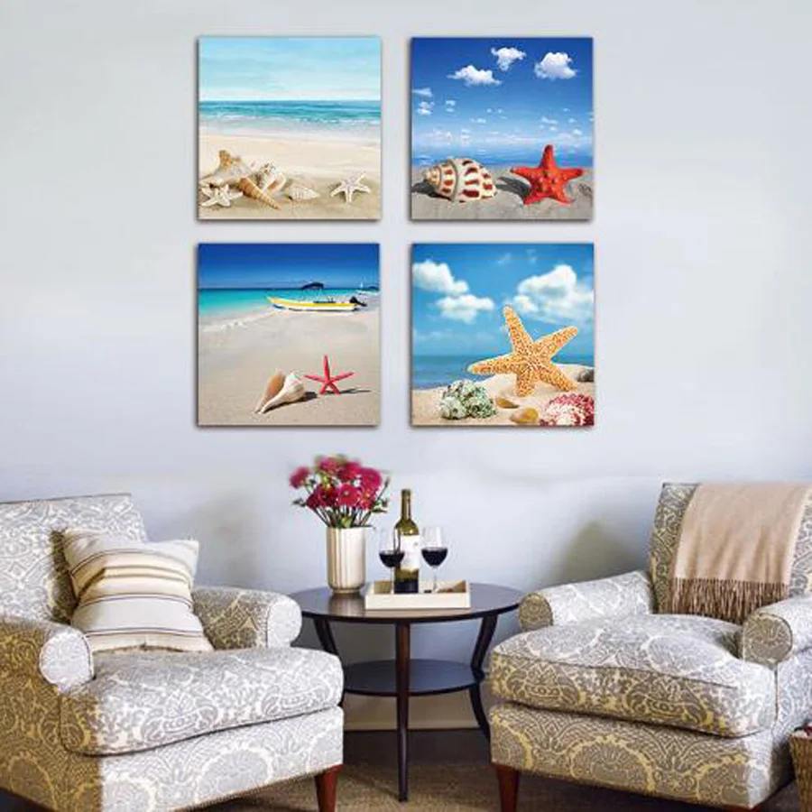 

4 pcs 5D Full Square Diamond Painting Landscape Sea Beach Shell Starfish Mosaic Picture Of Rhinestone Embroidery Home Decor
