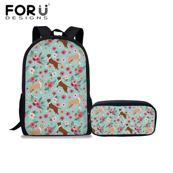 

FORUDESIGNS 2 Pcs/Set Pit Dog Printed Girls Schoolbag Primary School Backpack Kids Satchel Rucksacks for Students Pencilbag