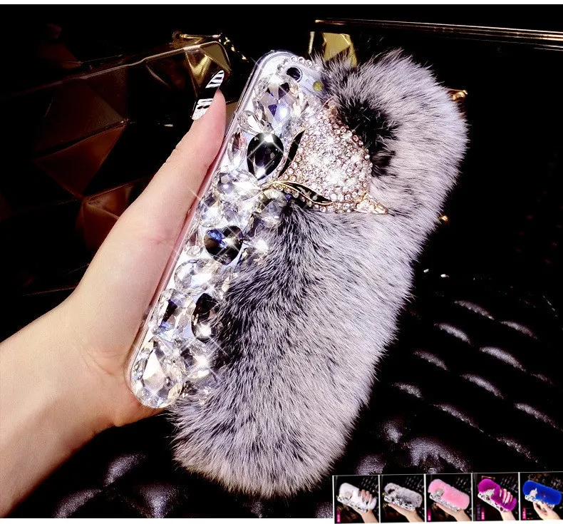 

Diamond Plush Fox Rhinestone Colorful Glitter Silicone Phone Cover Case Mobile For iphone 6 7 8 S pkus X XR XS XS MAS Girl Gift