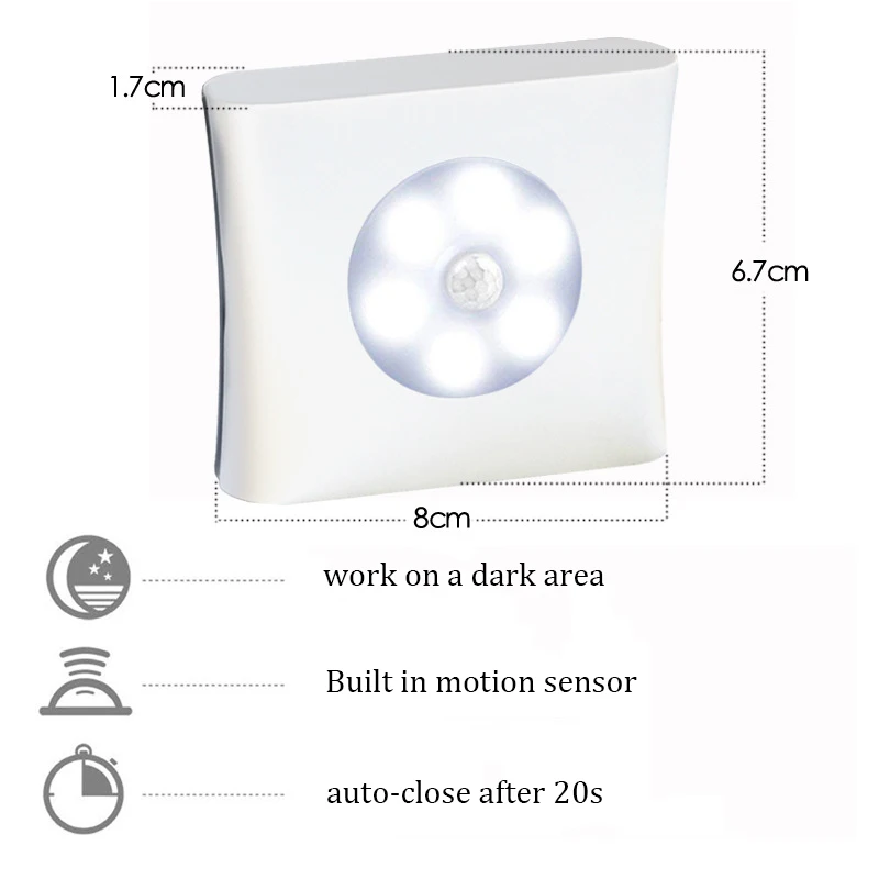 Светодиодный светильник на батарейках 6 светодиодный датчик движения настенный светильник Индукционная лампа Магнитная лестница шкаф под шкаф квадратный ночной Светильник