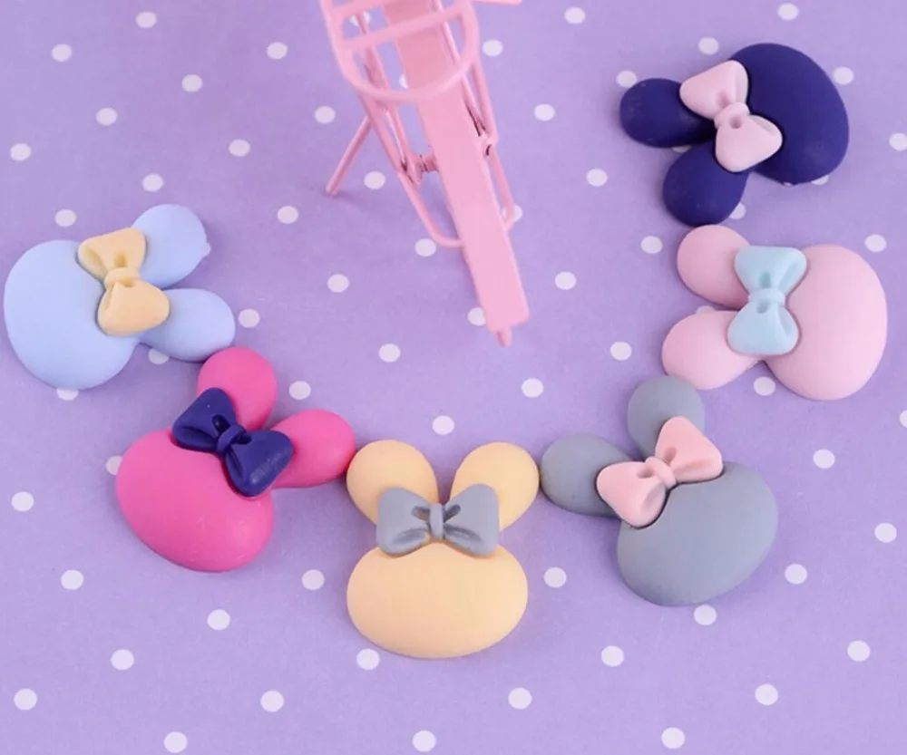 

100pcs Resin Matte Bow Rabbit Ears Flatback Beads Figurines Miniatures For Scrapbooking Craft Diy Headwear Cellphone Decoration