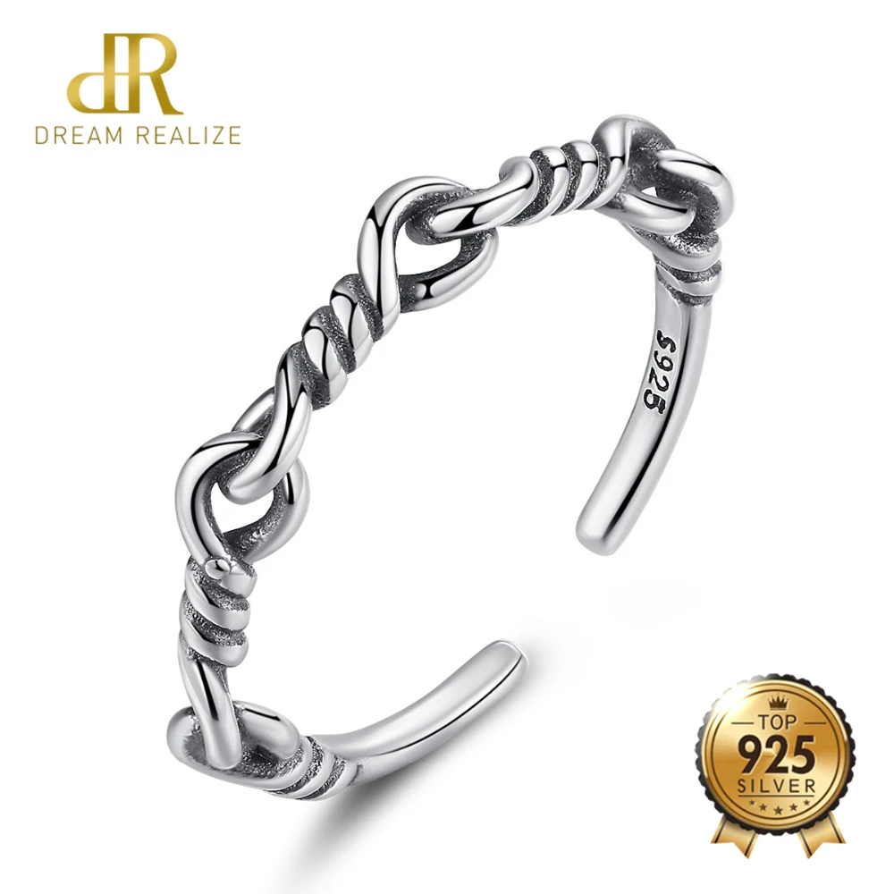 

DR Punk Style Genuine 925 Sterling Silver Open Rings For Women Twist Design Retro Adjustable Ring Fine Jewelry 2018 Stylish