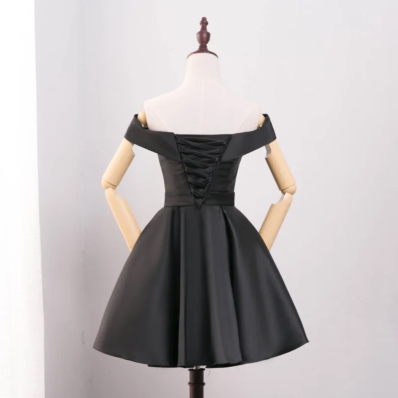 ANGELSBRIDEP Short Black Prom Dress Sexy Formal Party Gown Satin V Neck Mini Prom Dresses With Button Girl Women Lady Dress