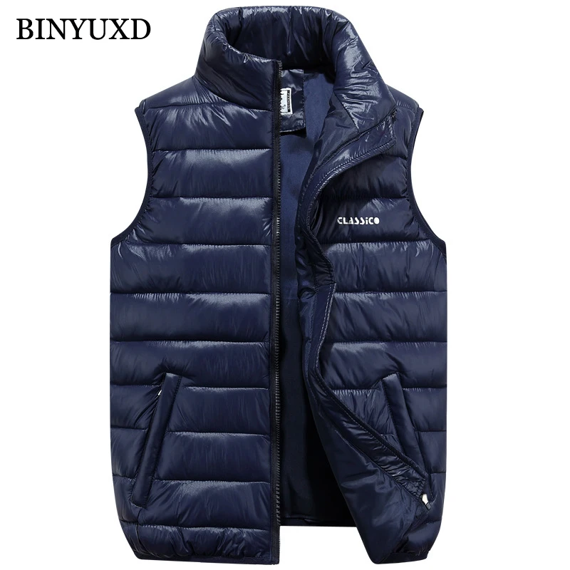 

BINYUXD Mens Vest 100% White Down Cotton Winter Jacket 2017 New Arrival Slim Short Parka Man Vests waistcoat Plus Size 5XL
