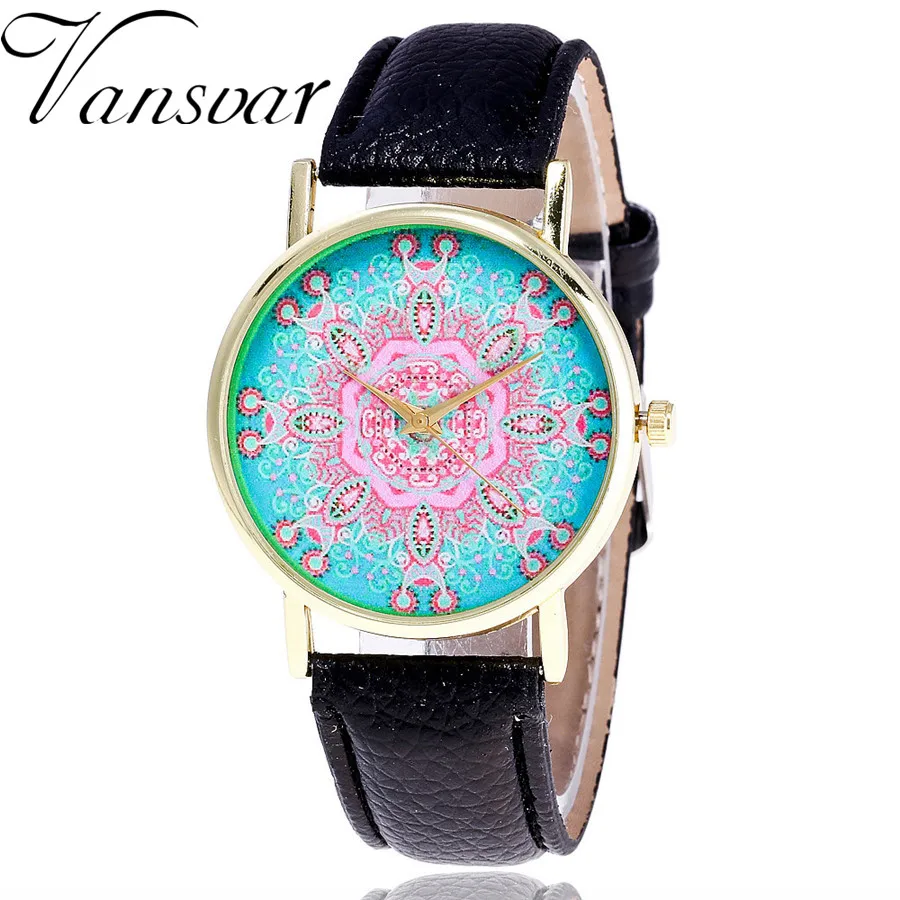 

Vansvar New Fashion Mandala Watch Casual Women Dress Wrist Watches Ladies Leather Quartz Watches Relogio Feminino V35