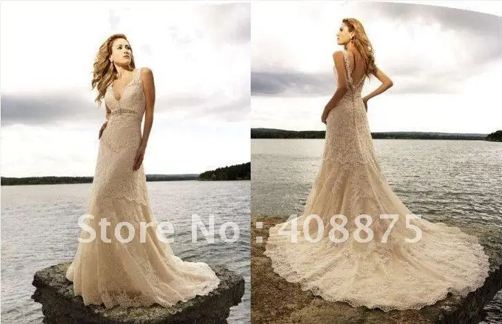 Free Shipping Dark Ivory Lace Beach Wedding Dress Gown Size Self Free Shipping Dark Ivory Lace Beach Wedding Dress Gown Size Self Defined In Dresses From Weddings Events On Aliexpress Alibaba Group