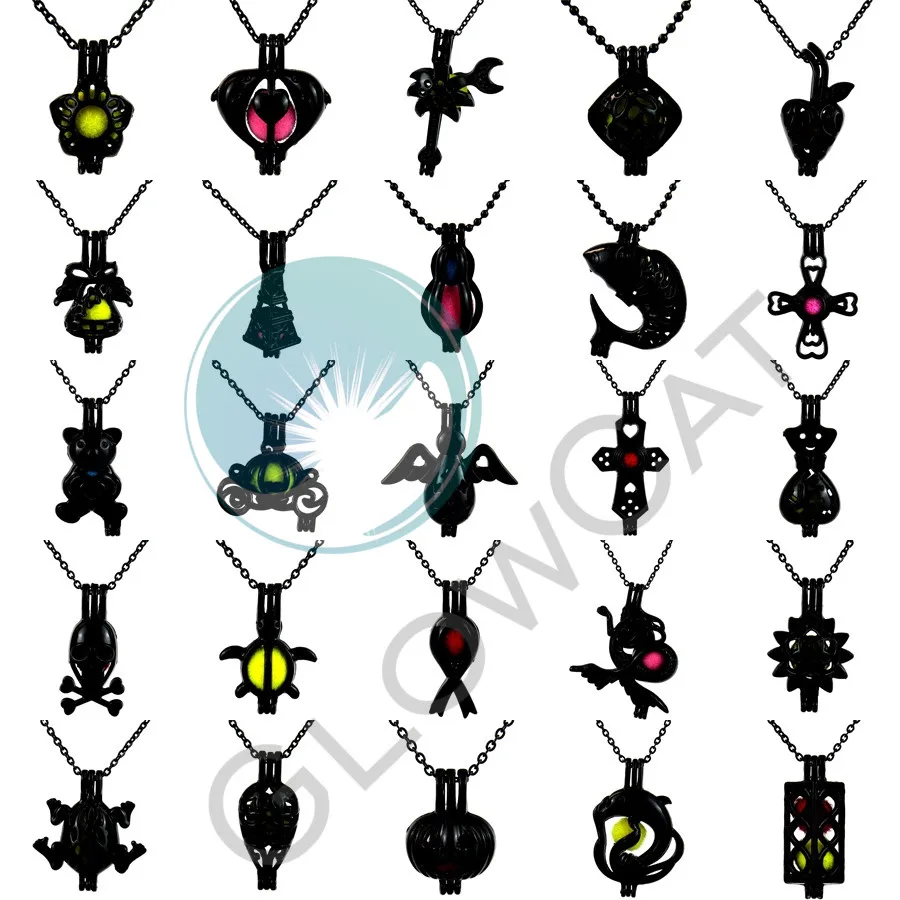 

Black Locket Necklace Cross Tie Tower Mermaid Fish Angel Wings Beads Cage Essential Oil Diffuser Oyster Pearl Cage Party Gift