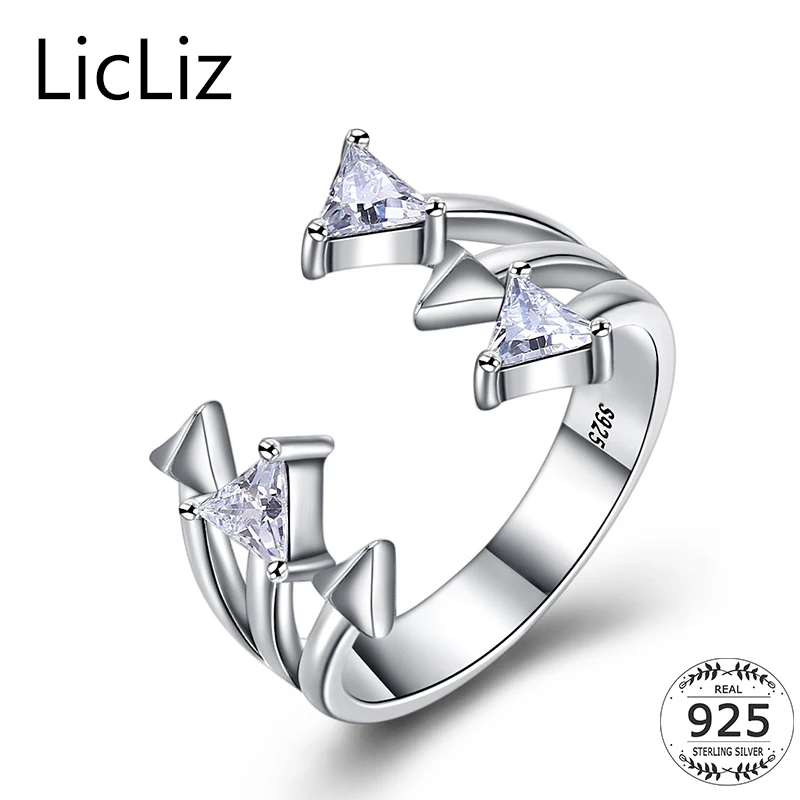 

LicLiz Trendy 925 Sterling Silver Geometric Triangle Rings For Women Cubic Zirconia Adjustable Ring Multi Layer Ring Band LR0607