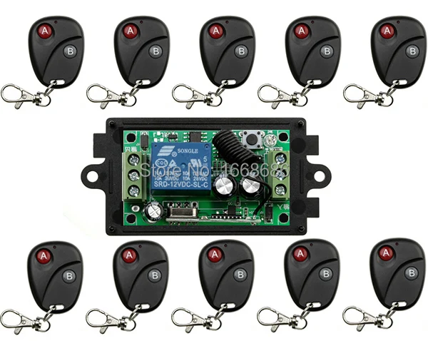 

DC12V 1CH 1Channe RF wireless remote control switch System, 10 X Transmitter + 1 X Receiver,315/433 MHZ Garage Door window /lamp