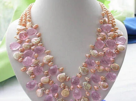

song voge gem nanJ0533 PINK RICE/COIN FW PEARL DRIP CRYSTAL NECKLACE