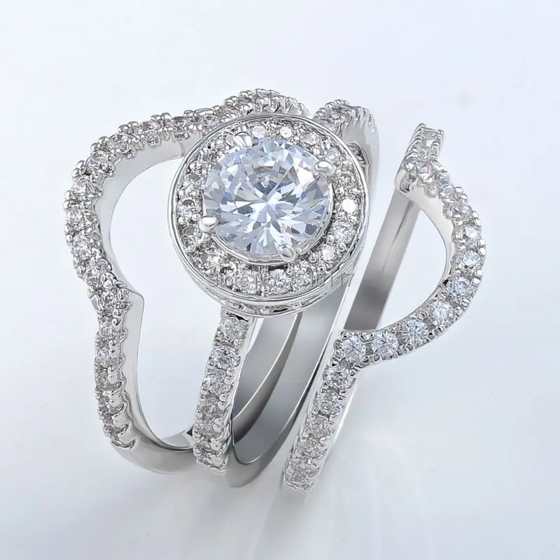 Newshe Solid 925 Sterling Silver 3 Pcs Wedding Ring Set Engagement Aeproduct Getsubject