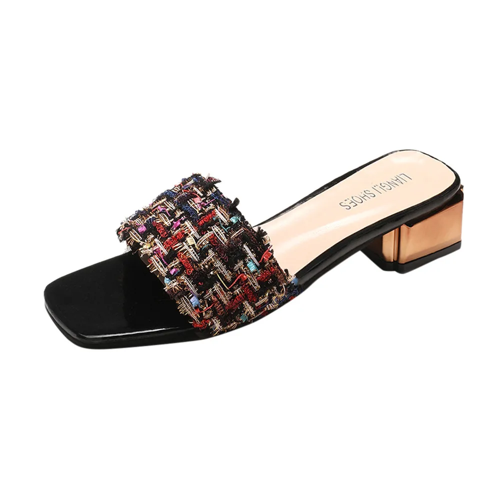

Summer Fashion Women's Slippers Middle Heel Women's Shoes Female Slippers Patchwork Shoes Woman Slides Flip Flops