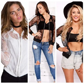 

New Arrival Sexy Women Lace Jackets Spring Autumn Sexy See Through Coats Clothes Long Sleeve Sexy Fashion Jackets Ladies Coat