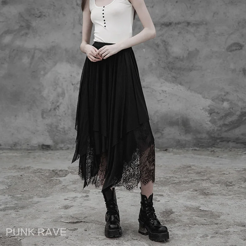 Повседневная модная черно-белая уличная одежда в стиле панк, вечерние классические кружевные женские юбки PQ361