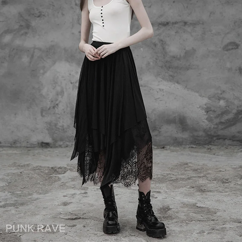 

Punk Rave Casual Fashion Black White Streetwear Party Lace Classic Women Skirt PQ361