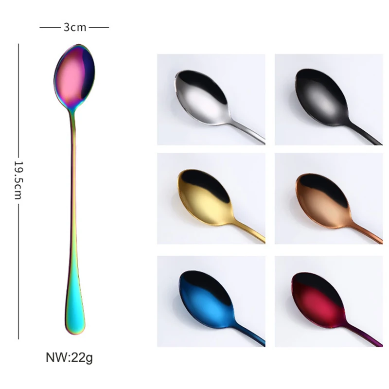 Прочная 7 цветов ложка из нержавеющей стали с длинной ручкой ложка для льда ложка для чая и кофе домашние кухонные столовые ложки