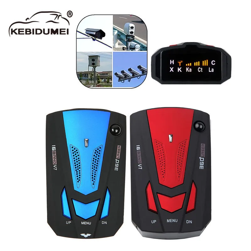 

New Car Radar Signal Detectors Early Warning Device English/Russian Auto 360 Degree Vehicle V7 Speed Voice Alert Alarm Warning