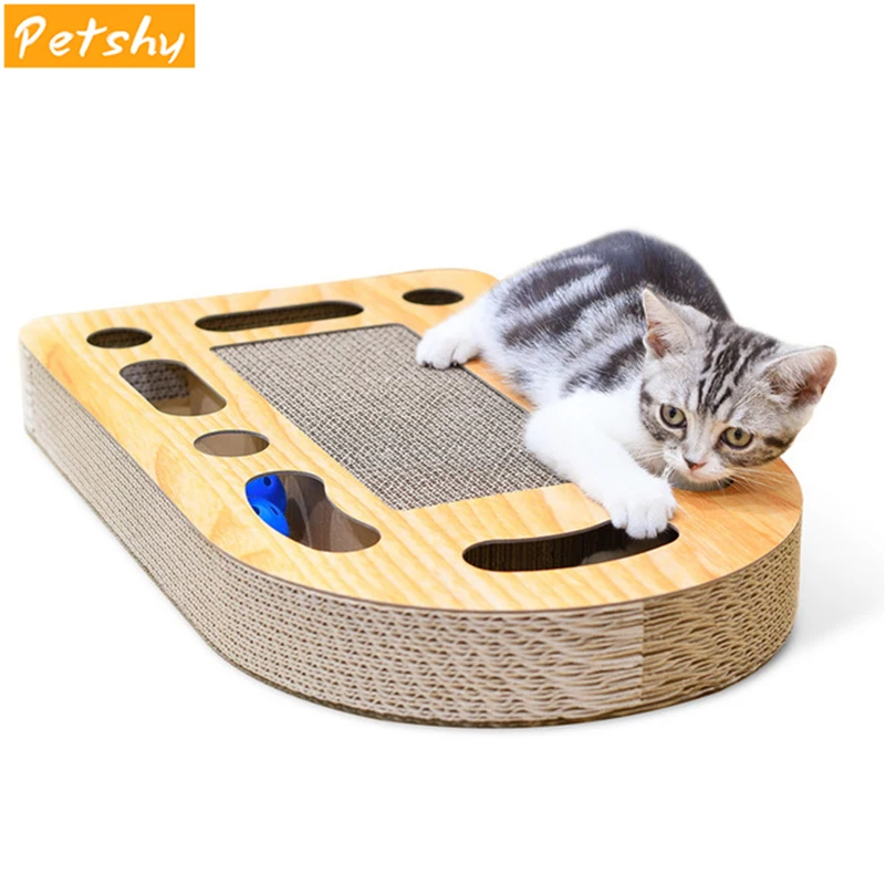

Petshy Pet Cat Corrugated Paper Scratch Board with Ball Kitten Claws Care Toys Cats Grinding Nail Scratching Board Pad