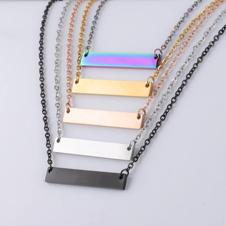 

35mm Stainless Steel Blank Bar Charm Necklace For Engraving Silver/Gold/Rose Gold Black Metal Rectangle Necklace Wholesale 10pcs