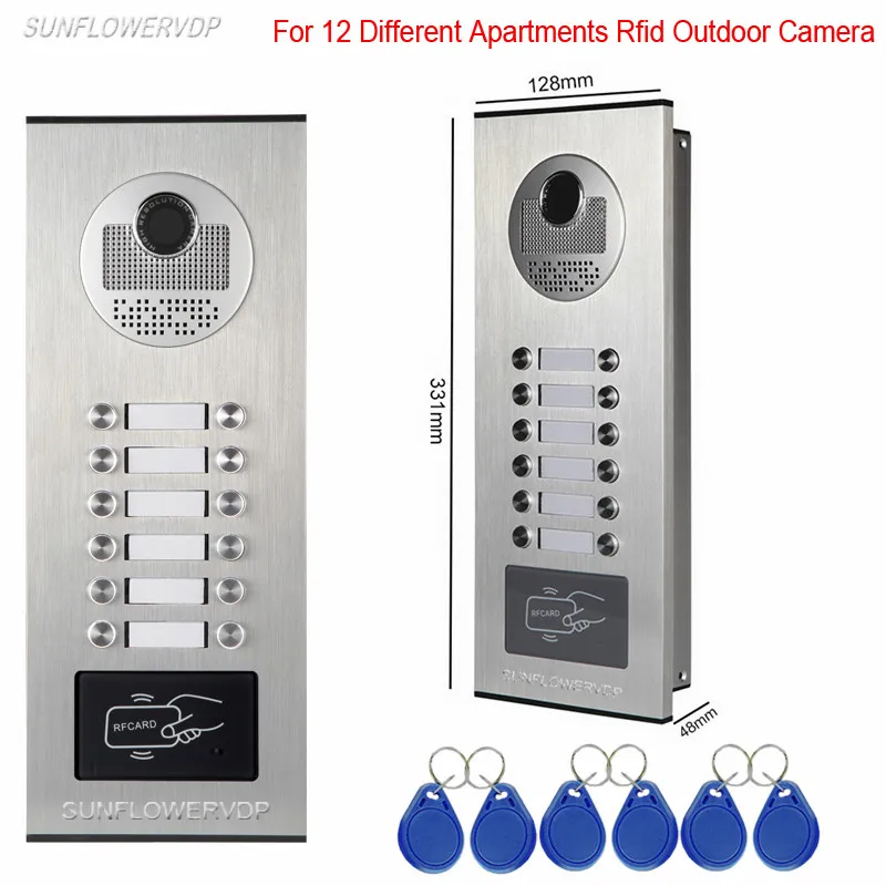 

Access Control Rfid Unlock 12 Apartment Intercom Video Wired Doorbell Intercom Two-Way Door Phone Outdoor CCD Camera 12 Buttons