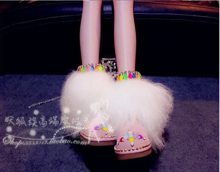 

Candy pink cowhide tube beach wool snow boots winter cotton shoes cute doll student style