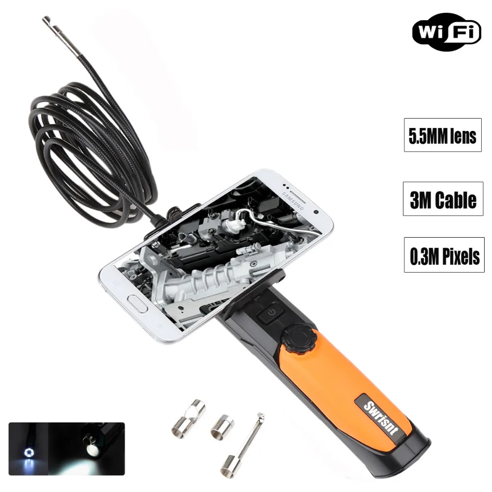 Smart phone Support WIFI endoscope Video Inspection Camera Borescope Endoscope SnakeScope 5.5mm diameter 3M Cable