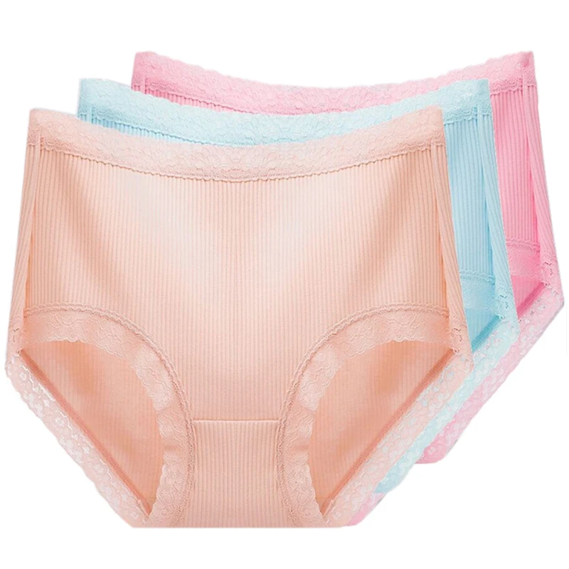 Womens Breathable Briefs Lace Edge Panties Female Underwear Women Elastic Nylon Panties 5 Colors