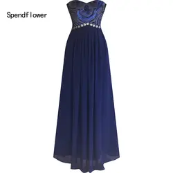 Spendflower Женская одежда Ангела платье с бисером без бретелек пайетки на шнуровке синие шифоновые платья G-049BE