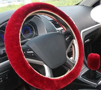 

2pcs Winter Warm Fluffy Universal Car Steering Wheel Covers+ Plush Gear Cover Set Car Seat Cover Interior Accessories for 38cm