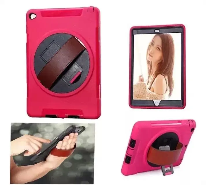

For Apple iPad 6 Air 2 360 Rotating Rugged Shock Proof Case Cover HD Screen Protector Adjustable Leather Hand Strap