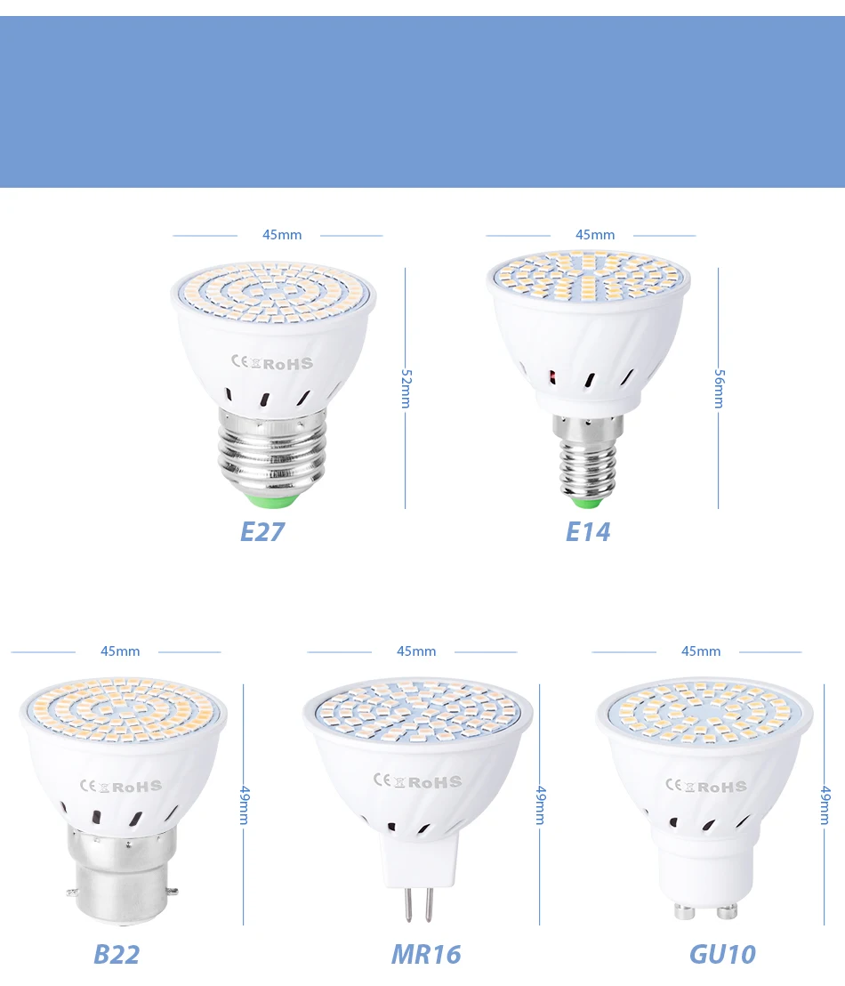 GU10 Led 220V светильник E14 Точечный светильник E27 кукурузная лампа 2835 SMD Bombillas светодиодные лампы MR16 Точечный светильник B22 4 Вт 6 Вт 8 Вт ампула GU5.3