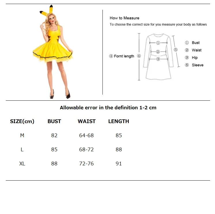 Pokemon Pikachu Costume Dress for Women - Yellow Mini Dress for Hen Parties, Holidays, Book Week, and Cosplay image 3