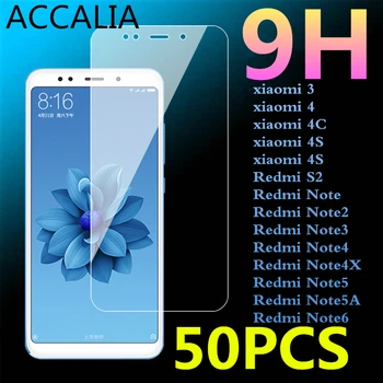 

50Pcs 9H Tempered Glass for Xiaomi Mi3 4 c 4S Film For Redmi Note 2 Note 3 Note 4 4x 5 5A 6 Phone 2.5D Screen Protector Film