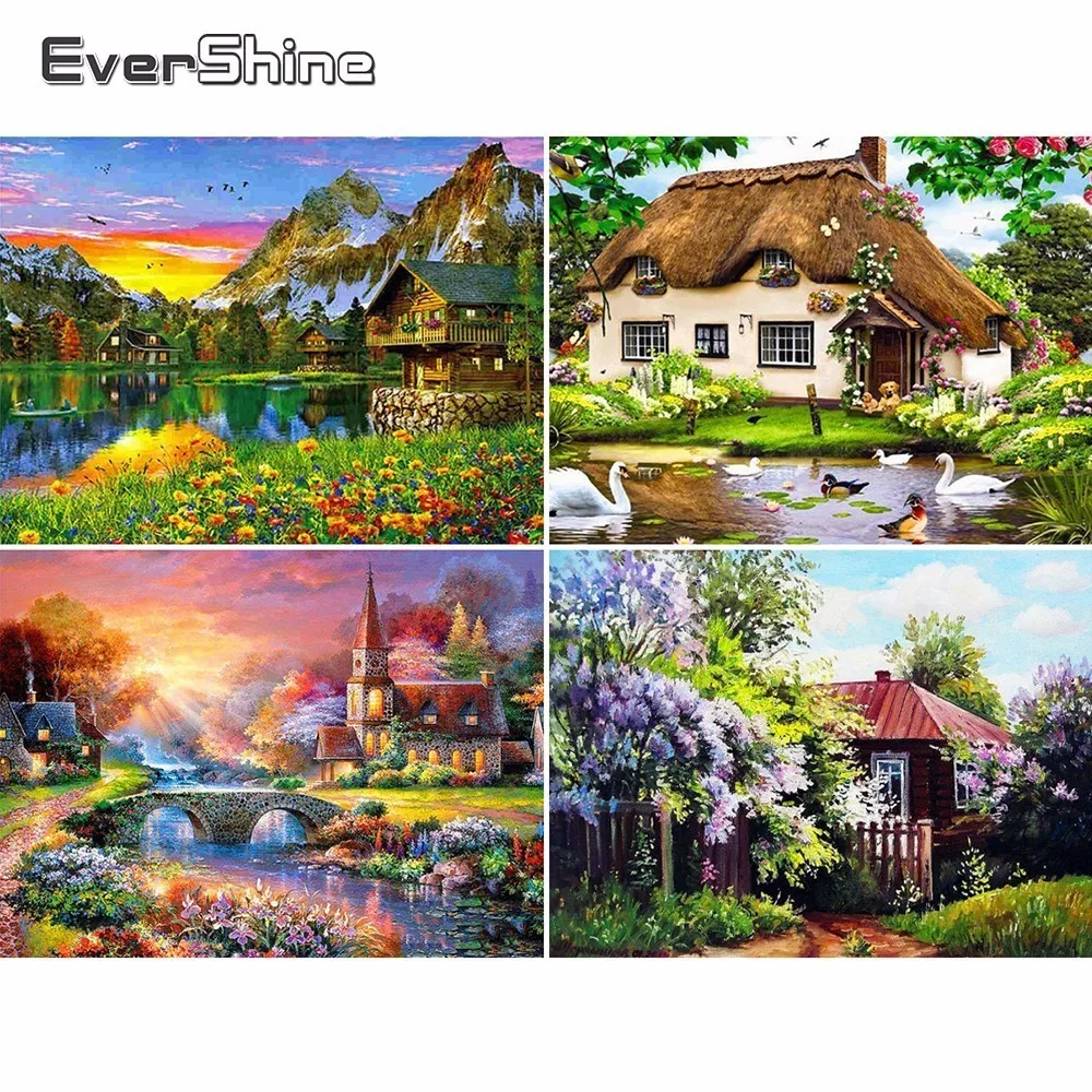 Evershine 5D алмазная вышивка продажа деревенский дом крестиком живопись полный набор