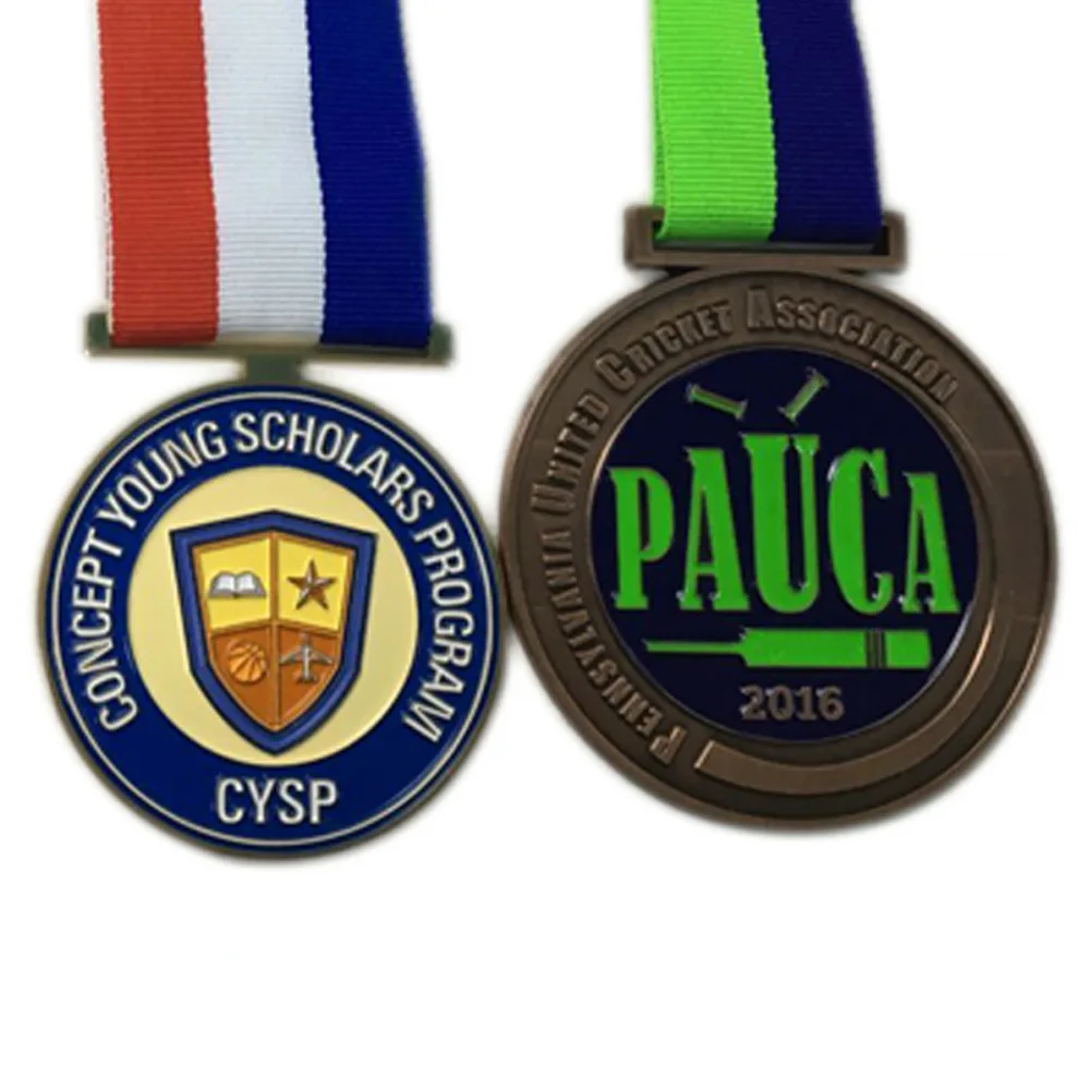 

low price Customized Antique Copper Plated medals with tapes high quality Soft Enamel School Sports Meeting Medal